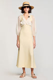 A Line Light Yellow V Neck Long Wedding Guest Dress
