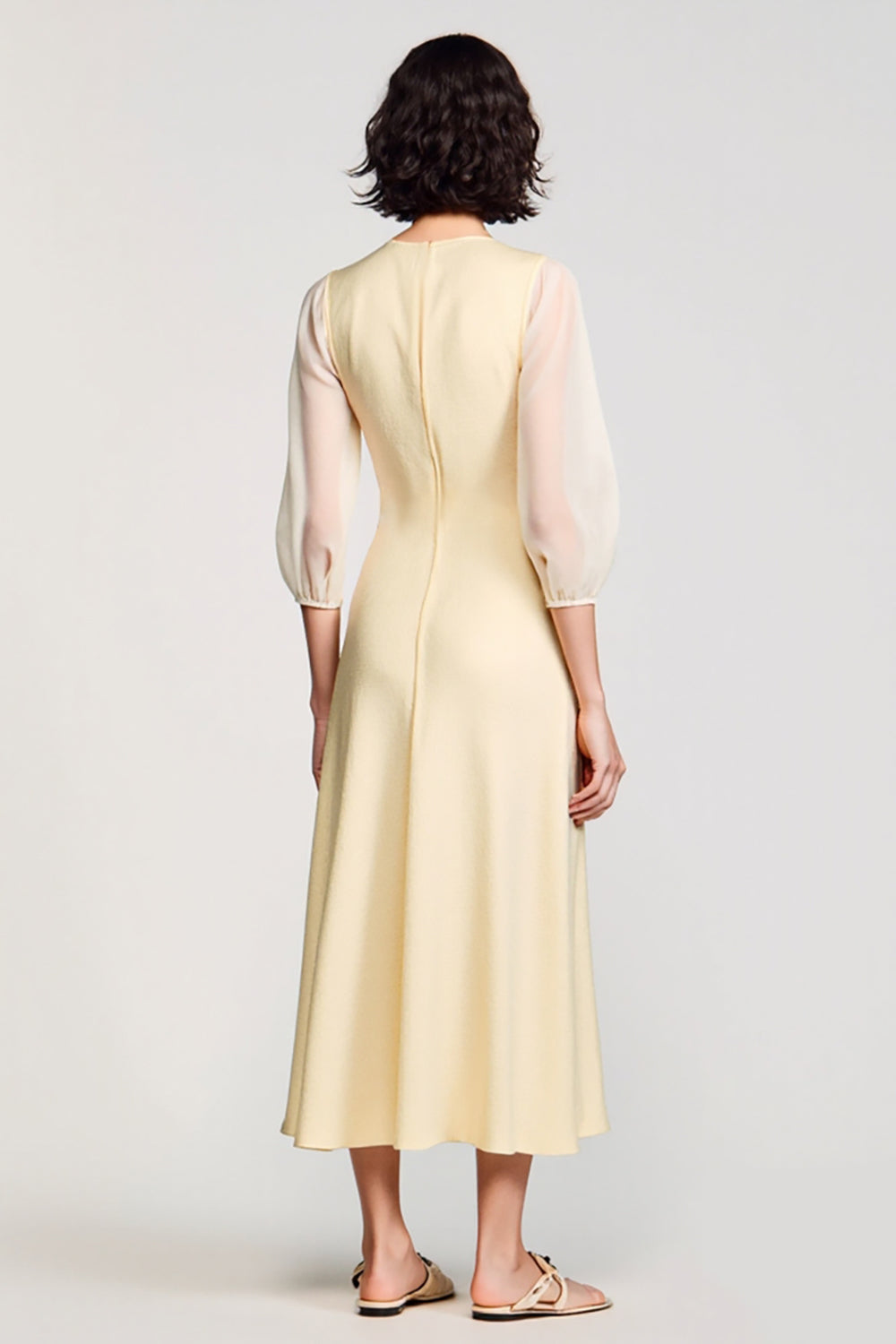 ZAPAKA Women Light Yellow Wedding Guest Dress A Line 3/4 Sleeve V Neck ZAPAKA Women Light Yellow Wedding Guest Dress A Line 3/4 Sleeve V Neck