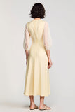 A Line Light Yellow V Neck Long Wedding Guest Dress