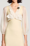 A Line Light Yellow V Neck Long Wedding Guest Dress