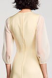 A Line Light Yellow V Neck Long Wedding Guest Dress