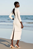 Sheath Ivory Keyhole Midi Wedding Guest Dress