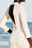 Sheath Ivory Keyhole Midi Wedding Guest Dress