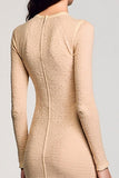 Long Sleeve Sheath High Neck Apricot Wedding Guest Dress With Sash