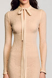 Long Sleeve Sheath High Neck Apricot Wedding Guest Dress With Sash