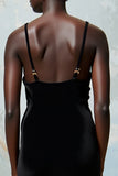 Cowl Neck Black A Line Midi Wedding Guest Dress