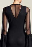 Long Sleeve Black A Line Wedding Guest Dress
