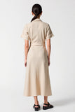 Grey Shawl Lapel Buttons Long Work Dress with Pockets