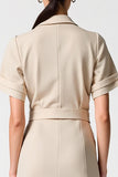 Grey Shawl Lapel Buttons Long Work Dress with Pockets
