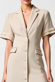 Grey Shawl Lapel Buttons Long Work Dress with Pockets