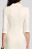Ivory Sheath Satin Midi Work Dress with Half Sleeves
