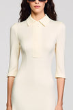 Ivory Sheath Satin Midi Work Dress with Half Sleeves