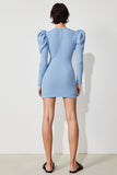 Blue Bodycon Keyhole Short Cocktail Dress with Long Sleeves