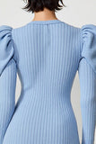 Blue Bodycon Keyhole Short Cocktail Dress with Long Sleeves