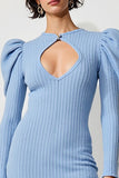 Blue Bodycon Keyhole Short Cocktail Dress with Long Sleeves