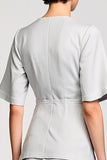 Grey Satin 2 Piece Round Neck Midi Business Suits with Half Sleeves