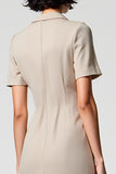 Simple Grey Satin Midi Wedding Guest Dress with Short Sleeves