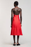 Halter Red Sheath Ruched Chiffon Wedding Guest Dress