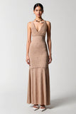 Desert Rose Jacquard V Neck Wedding Guest Dress