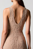 Desert Rose Jacquard V Neck Wedding Guest Dress