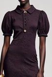 Dark Purple Jacquard A Line Midi Wedding Guest Dress