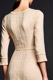 Apricot Boat Neck Jersey A Line Wedding Guest Dress
