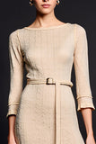Apricot Boat Neck Jersey A Line Wedding Guest Dress