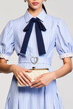 Blue A Line Cotton Striped Wedding Guest Dress