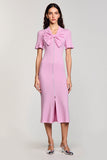 Pink Sheath Jersey Wedding Guest Dress with Bowknot