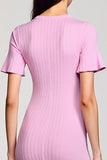 Pink Sheath Jersey Wedding Guest Dress with Bowknot