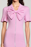 Pink Sheath Jersey Wedding Guest Dress with Bowknot