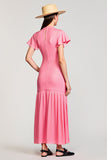 Pink Chiffon Ruched A Line Wedding Gues Dress