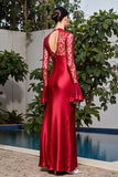 Red Lace Satin Sheath Wedding Guest Dress