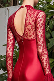 Red Lace Satin Sheath Wedding Guest Dress