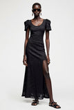 Black Lace Short Sleeves Wedding Guest Dress