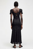 Black Lace Short Sleeves Wedding Guest Dress