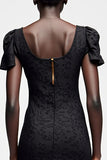 Black Lace Short Sleeves Wedding Guest Dress