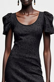 Black Lace Short Sleeves Wedding Guest Dress