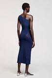 Dark Blue One Shoulder Jersey Wedding Guest Dress