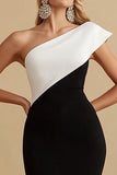 Black One Shoulder Mermaid Satin Evening Dress