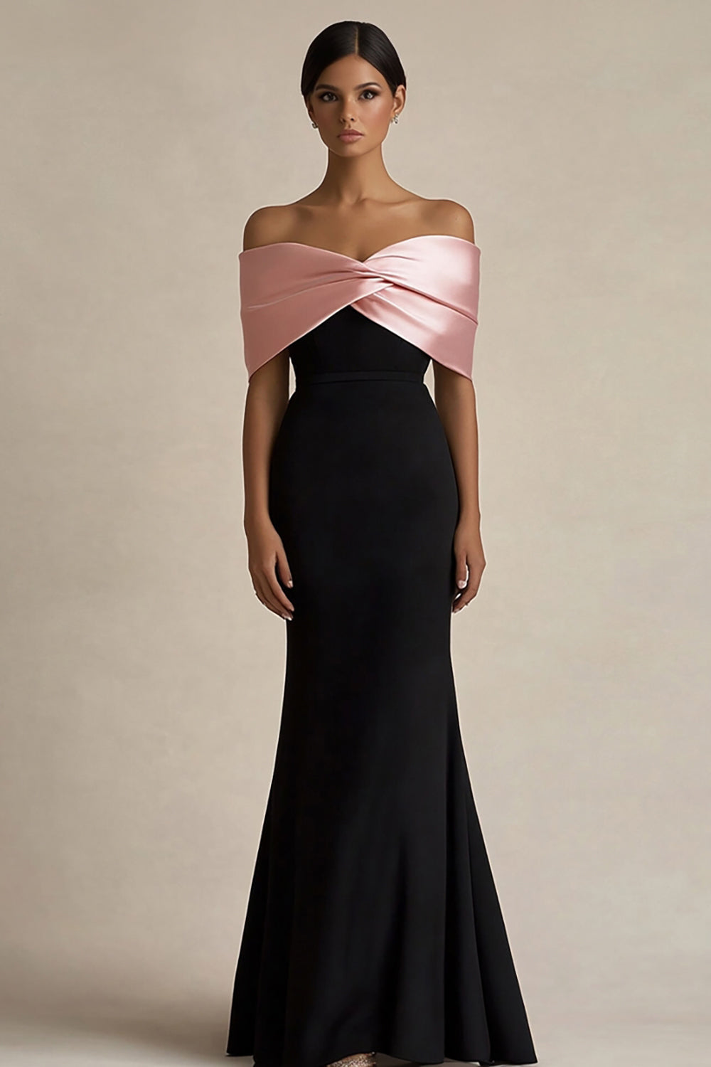 Zapaka Women Black and Pink Long Evening Dress Satin Sheath Off the Shoulder Formal Dress, Black&Pink / US2 Zapaka Women Black and Pink Long Evening Dress Satin Sheath Off the Shoulder Formal Dress, Black&Pink / US2