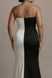 Sweetheart Sheath Black and White Plus Size Long Evening Dress with Slit