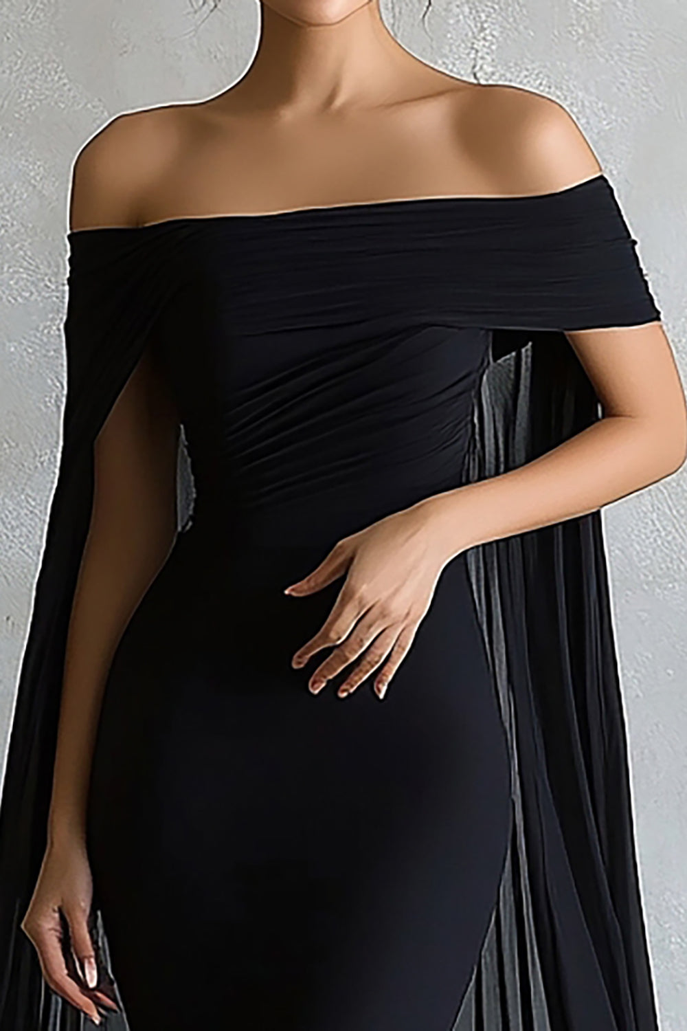 Zapaka Women Black Long Evening Dress with Cape Satin Mermaid Off the Shoulder Formal Dress, Black / US24W Zapaka Women Black Long Evening Dress with Cape Satin Mermaid Off the Shoulder Formal Dress, Black / US24W