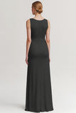 Black V Neck Sheath Ruched Evening Dress