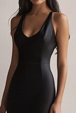 Black Scoop Neck Mermaid Evening Dress with Slit