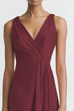 Pink V Neck Sheath Satin Long Evening Dress