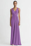 Pink V Neck Sheath Satin Long Evening Dress