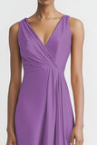 Pink V Neck Sheath Satin Long Evening Dress