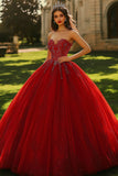 Sparkly Burgundy Ball Gown Long Sweetheart Princess Quinceanera Dress