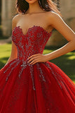 Sparkly Burgundy Ball Gown Long Sweetheart Princess Quinceanera Dress